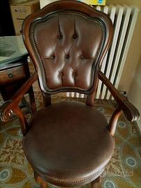 poltrona d'epoca girevole in vera pelle 