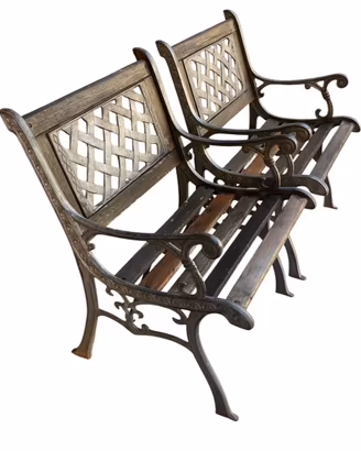 Coppia di Panchette da Giardino in Ghisa e Legno