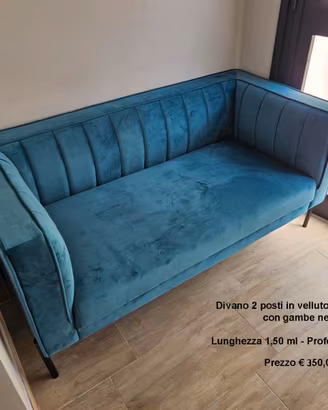 DIVANO 2 POSTI ALCANTARE BLU PETROLIO