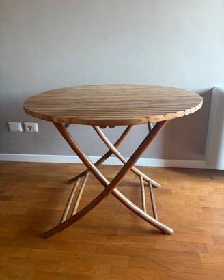 Tavolo rotondo pieghevole legno vintage
