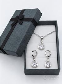 luminosa parure argento zirconi goccia donna
