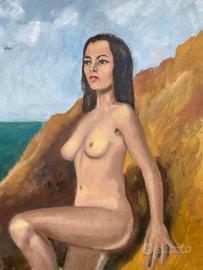 Antico dipinto Nudo Artistico anni 70 olio su tela