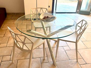 Tavolo tondo in vetro e acciaio