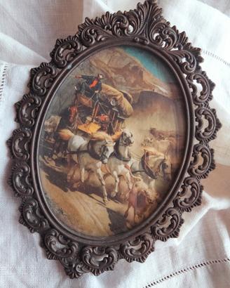 Quadro ovale vintage con cornice in ottone