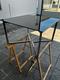 Tavolino con vetro nero 70x70x45 cm Lxlxh