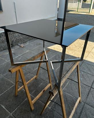 Tavolino con vetro nero 70x70x45 cm Lxlxh