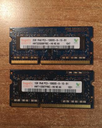RAM 1 GB 1Rx8 PC3 + RAM 2 GB 1Rx8 PC3
