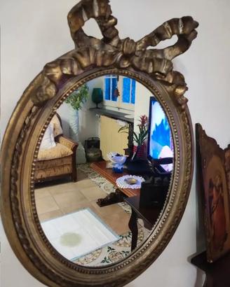 Antique Mirror ovale italiano Luigi XVI in legno d