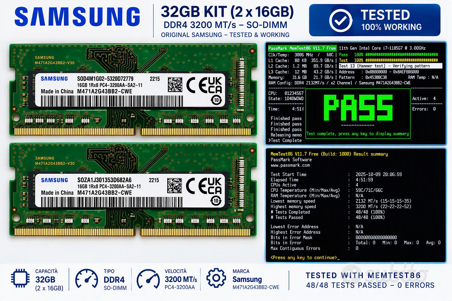 Samsung 32GB 2x16GB DDR4 3200 SODIMM RAM - Informatica In vendita