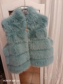 gilet in ecopelliccia turchese tg M