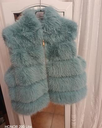 gilet in ecopelliccia turchese tg M