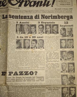 GIORNALE ORIG. 1946: SENTENZA PROCESSO NORIMBERGA