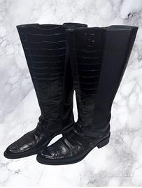 Stivali Donna Pelle Effetto Coccodrillo Nero 39