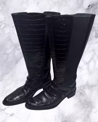 Stivali Donna Pelle Effetto Coccodrillo Nero 39
