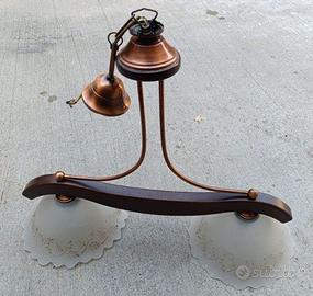 ELEGANTE LAMPADARIO IN LEGNO  e RAME