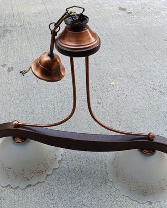 ELEGANTE LAMPADARIO IN LEGNO  e RAME