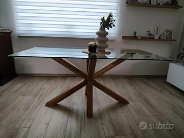  tavolo vetro/rovere naturale