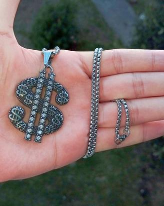 collana pendente dollaro hip hop trap drill Y2K
