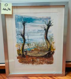 Quadro paesaggio con barca 44x34 cm