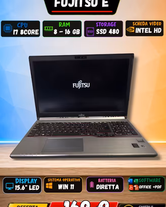 Notebook Fujitsu i7 RAM Max 16GB SSD 256GB Win11
