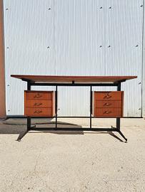 scrivania con cassettiere anni 70 6 cassetti legno