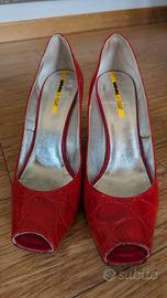 Decolleté spuntare rosso pelle stampa coccodrillo