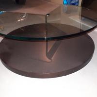 Tavolino tondo in wenge e vetro con ruote