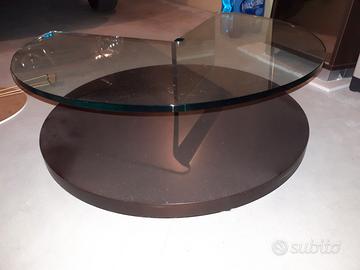 Tavolino tondo in wenge e vetro con ruote