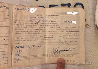 Documenti vespa Vnb6t 1965