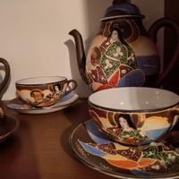 Antico set Giapponese da tè Satsuma decorato a man