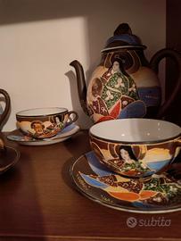 Antico set Giapponese da tè Satsuma decorato a man