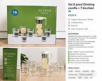 Set caraffa + 7 bicchieri in vetro – 8 pezzi – Nuo