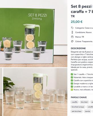 Set caraffa + 7 bicchieri in vetro – 8 pezzi – Nuo