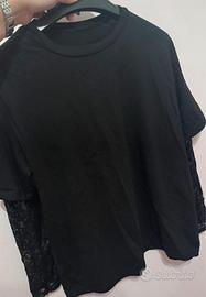 Maglia a maniche lunghe a pizzo - nero