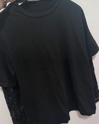 Maglia a maniche lunghe a pizzo - nero