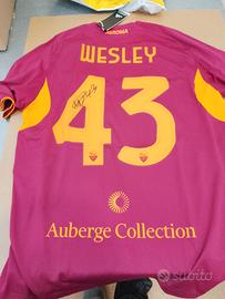 Maglia calcio as Roma Wesley originale autografata