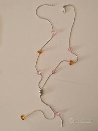 Collana in argento con swarovski rosa e arancio 