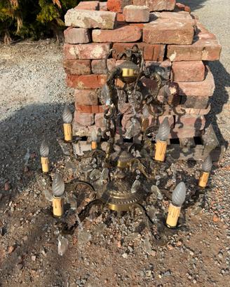 Lampadario in ottone bronzato antiquariato 9bracci