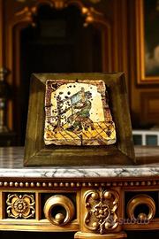 Quadro Mattonella Maiolica- Suonatore d'Arpa 23x23
