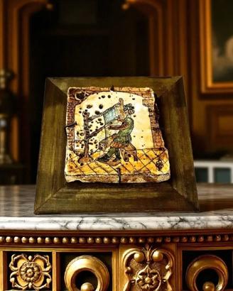 Quadro Mattonella Maiolica- Suonatore d'Arpa 23x23
