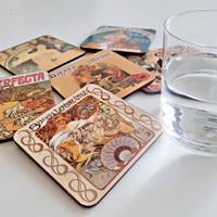 Set 6 sottobicchieri Art Nouveau Mucha vintage