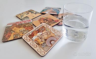 Set 6 sottobicchieri Art Nouveau Mucha vintage