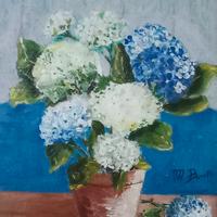 dipinto ortensie su cartoncino con cornice24 x 30 