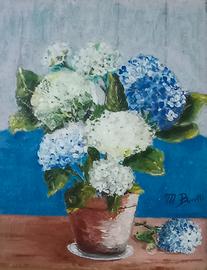 dipinto ortensie su cartoncino con cornice24 x 30 