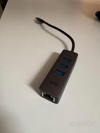 Hub USB 3.0 uni con 3 porte USB e Ethernet Gigabit