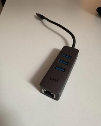 Hub USB 3.0 uni con 3 porte USB e Ethernet Gigabit