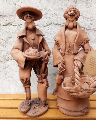 Coppia statue terracotta Giopì e Margì, d'autore