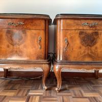 comodini radica di noce e vetro opalino 1950
