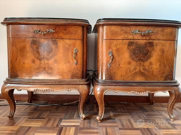 comodini radica di noce e vetro opalino 1950