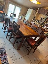Tavolo etnico coloniale legno massello + 8 sedie